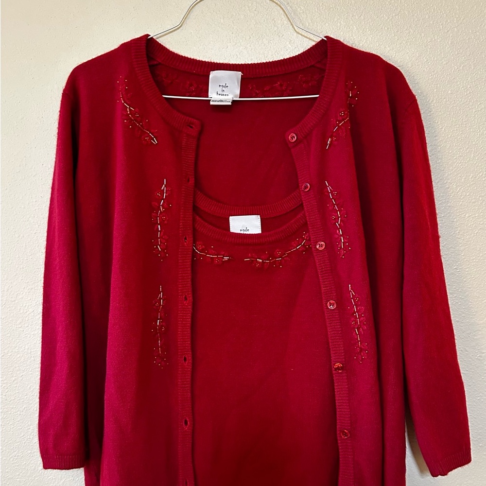 Elegant Red Women's Cardigan Set